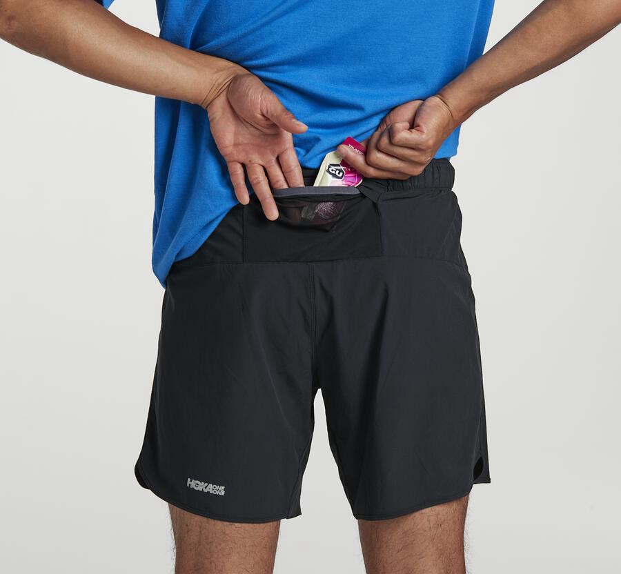 Hoka One One Mens Shorts - Performance - Black - LFYJ37615
